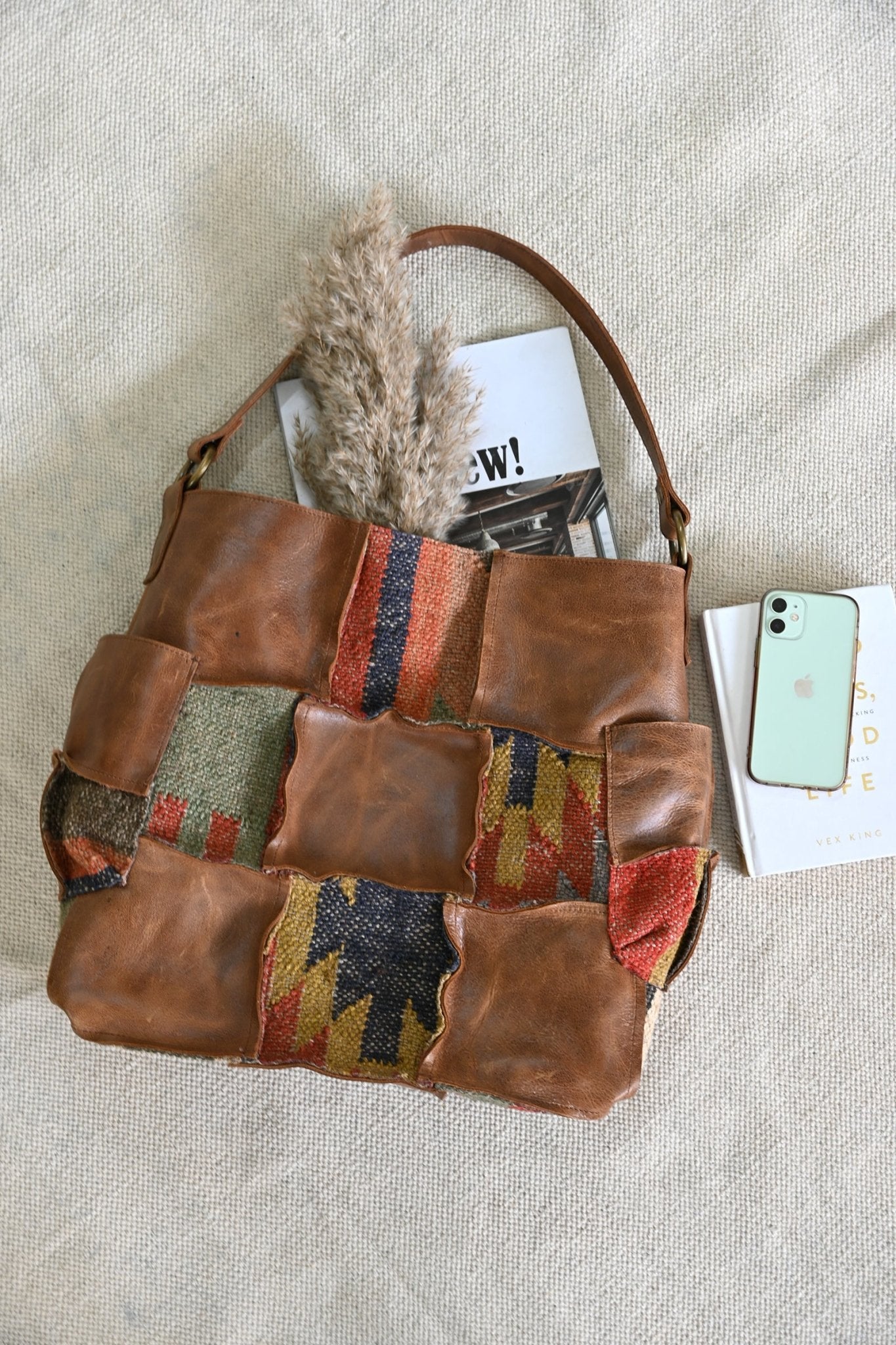 BEHOOVE KILIM LEATHER PATCHWORK HAND BAG