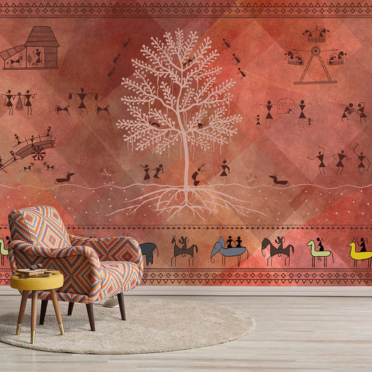 Chitra, Modern Warli Art Design Wallpaper Design for Walls, Customised