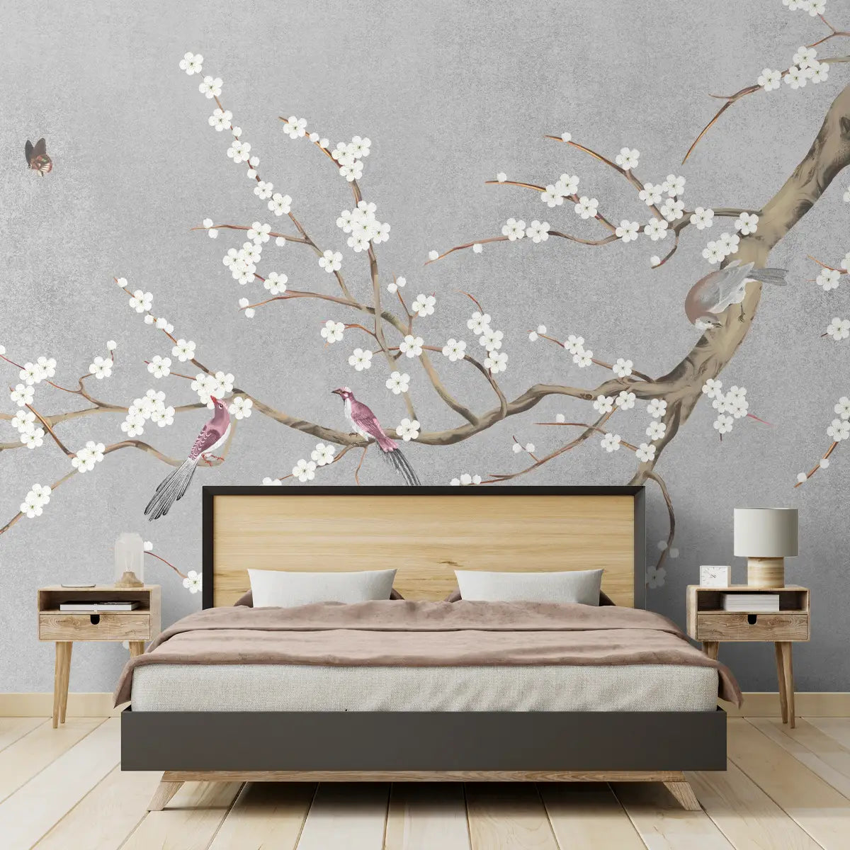 Plum Blossom Chinoiserie Style Wallpaper for Rooms