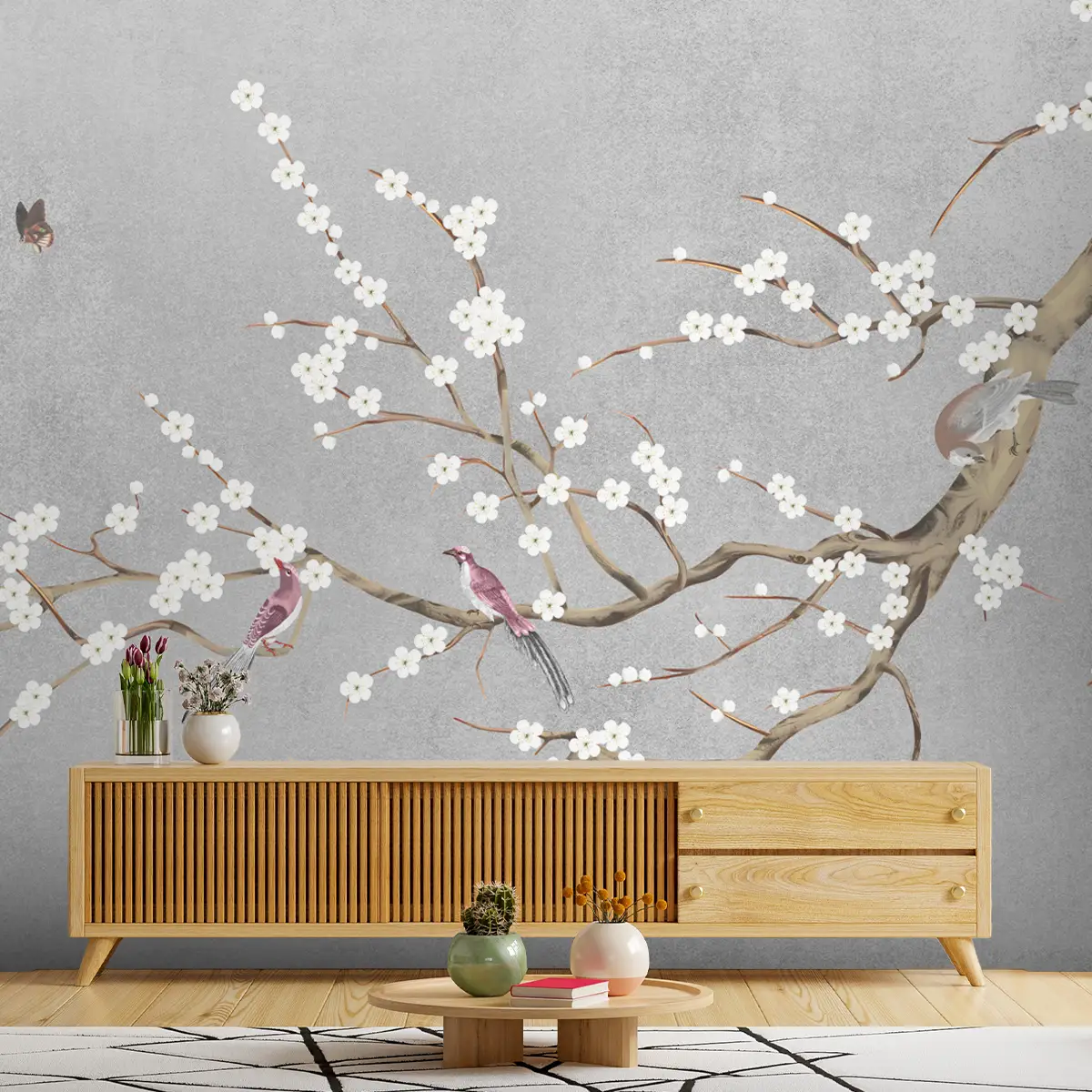 Plum Blossom Chinoiserie Style Wallpaper for Rooms