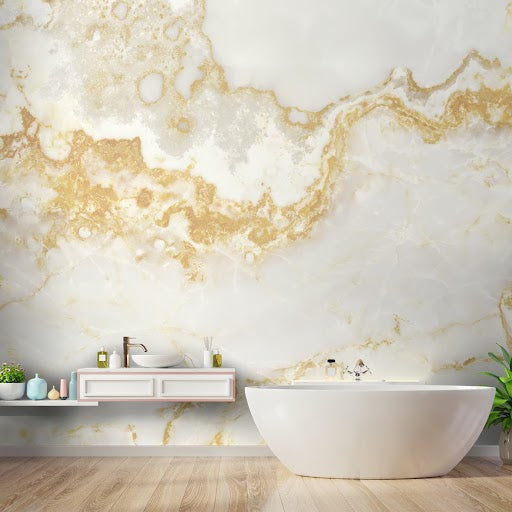 White and Golden Natural Marble Style Wall Wallpaper