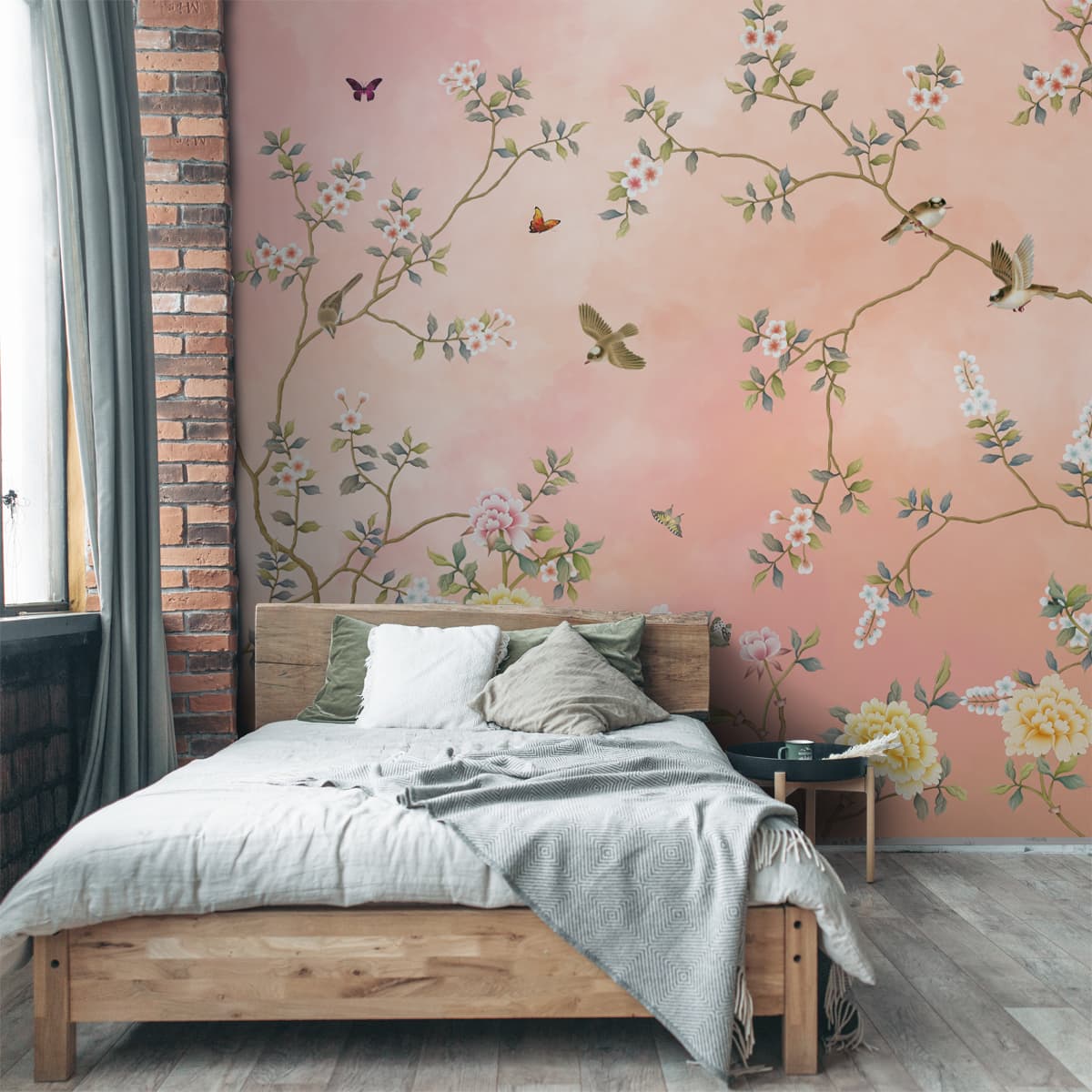 Blossom, Peach Chinoiserie Wallpaper, Customised