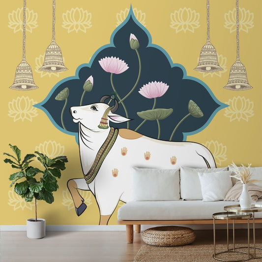 Sacred Cows in Serenity, Pichwai Yellow Wallpaper