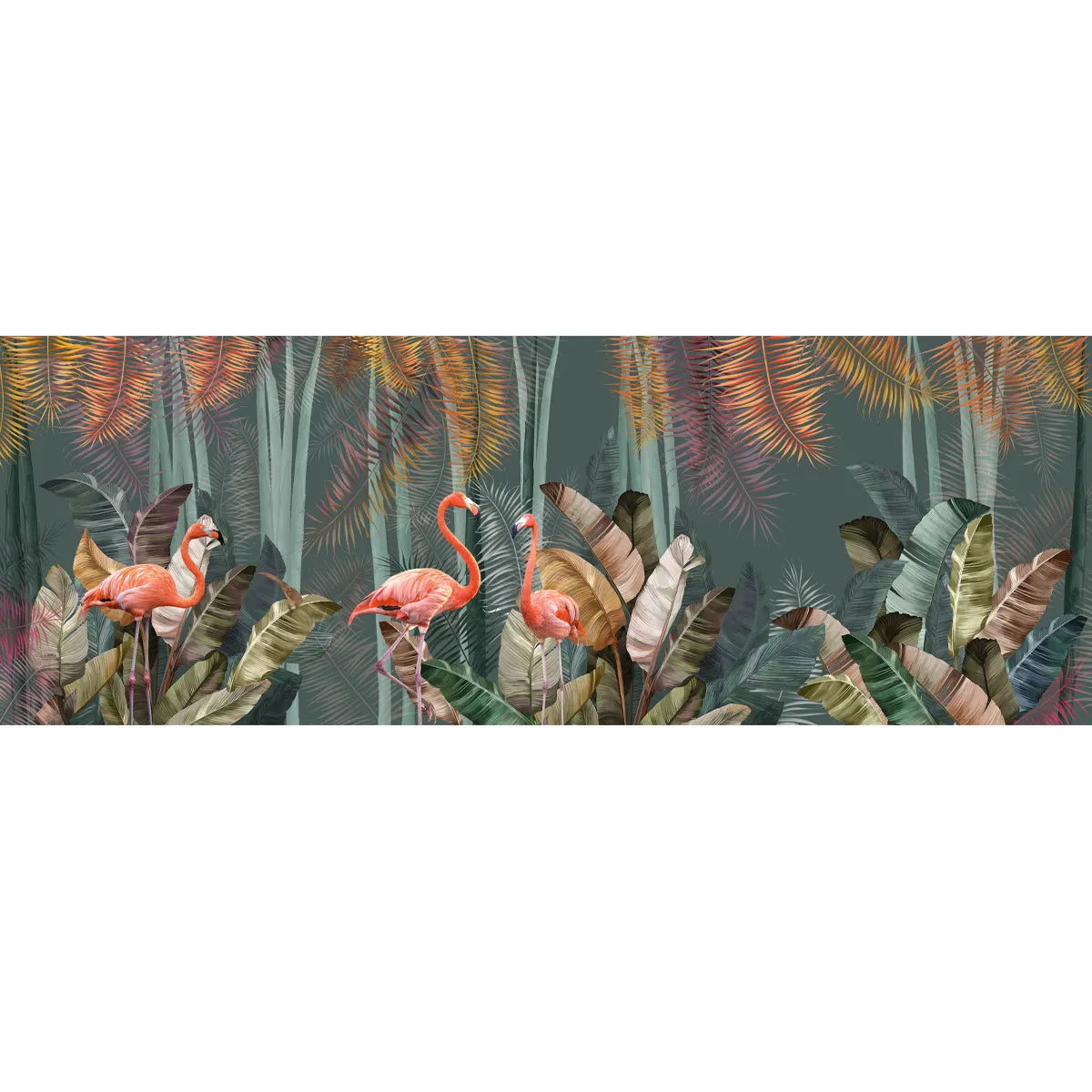 Pink Flamingos in Tropical Jungle Wallpaper for Rooms