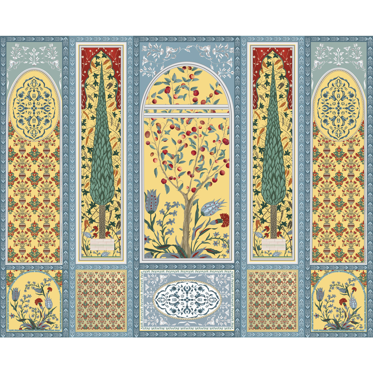 Shalimar Mughal Inspired Colorful Yellow Wallpaper