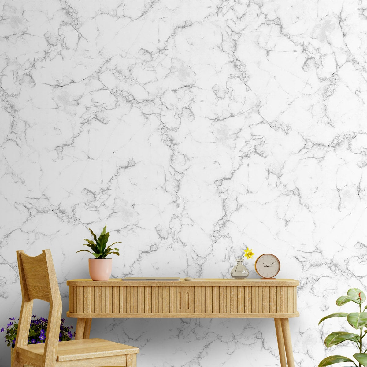 White and Grey Marble Design Wallpaper for Rooms