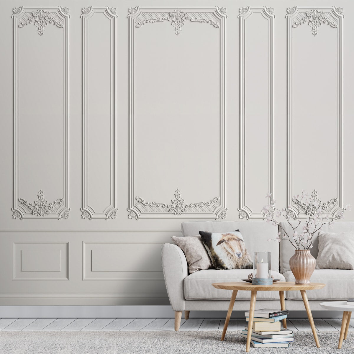 3D Moulding Design Wallpaper, Customised for Walls, Grey