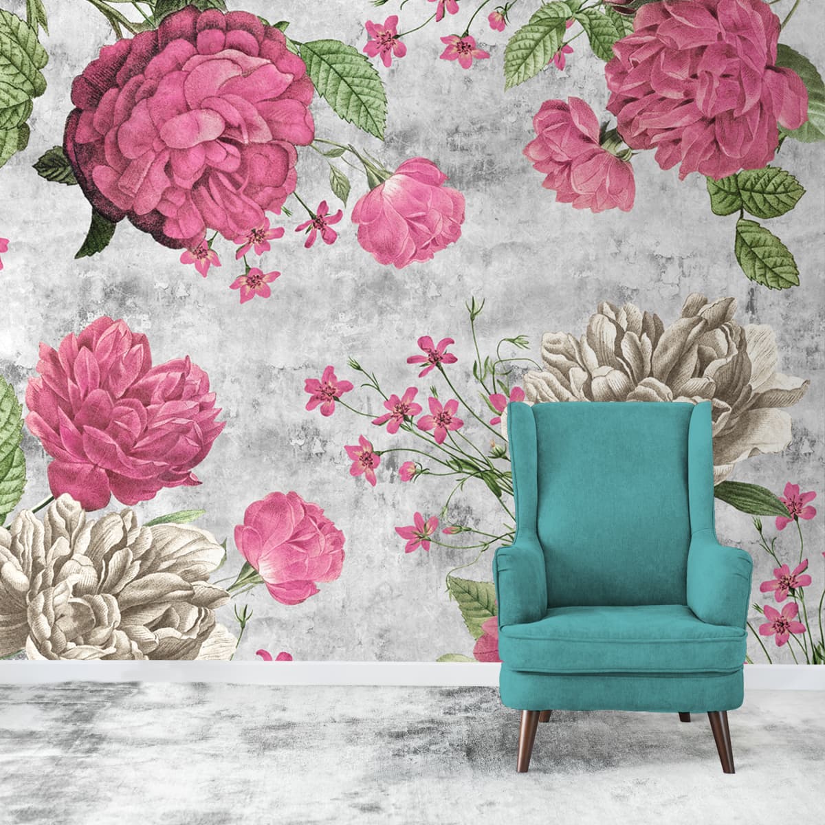 Pink Large Floral Print Wallpaper for Rooms