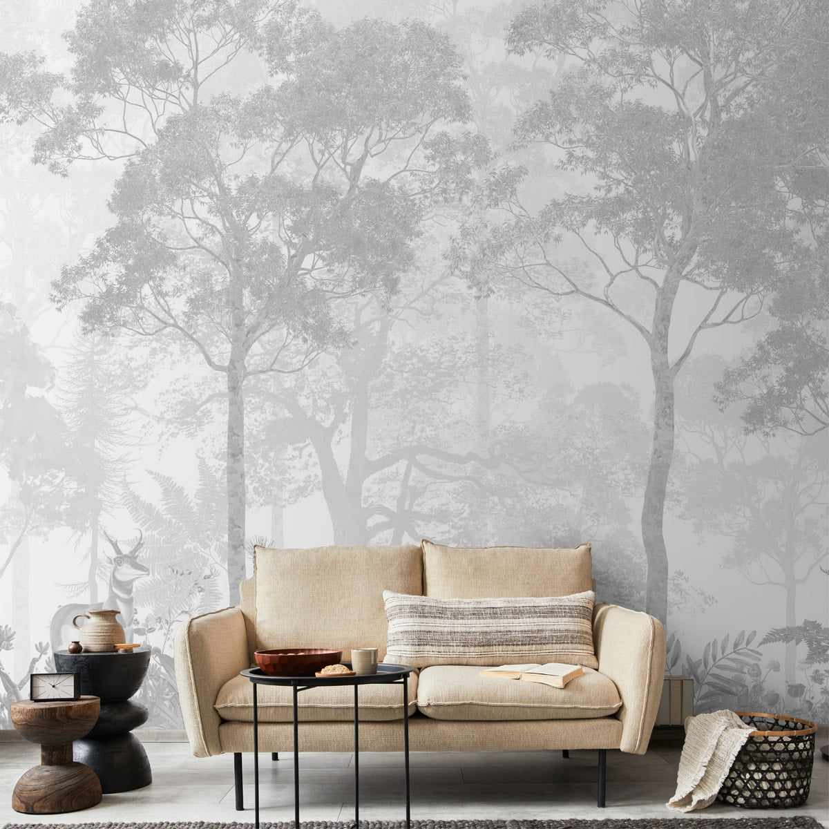 Vintage Forest Theme Wallpaper, Grisaille Style