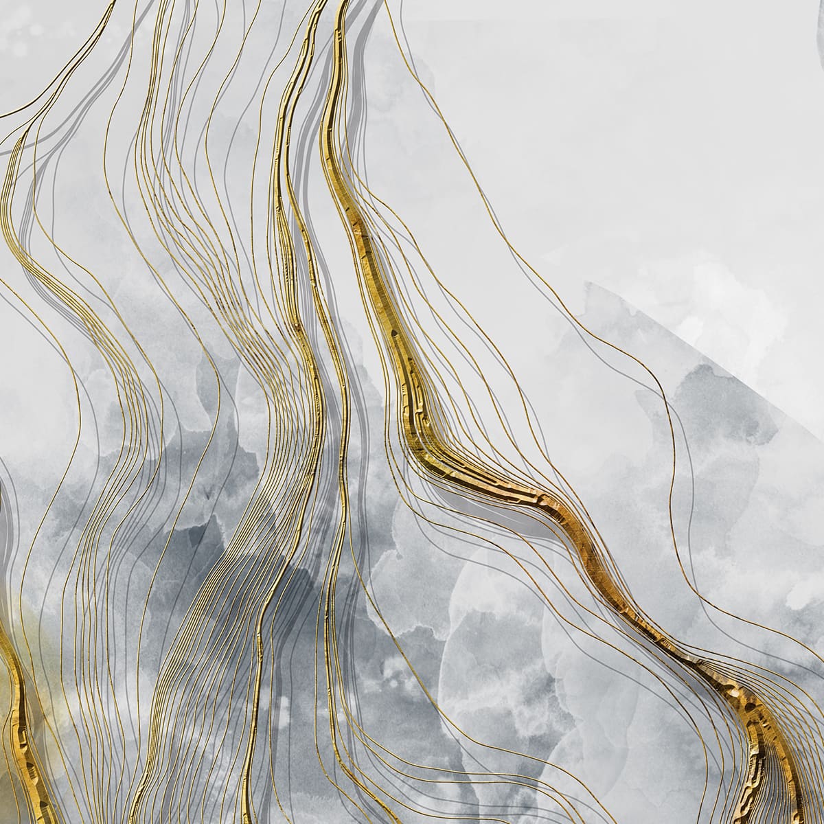 3D Look Marble Wallpaper with Gold Color Lines, Customised