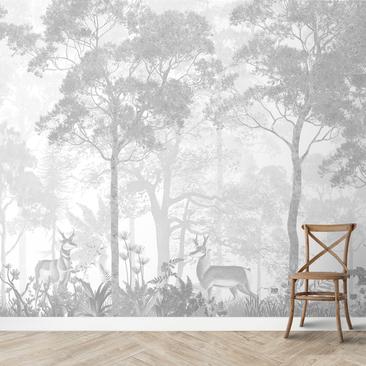 Vintage Forest Theme Wallpaper, Grisaille Style