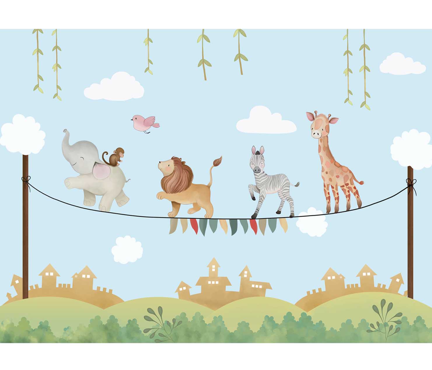 Marching Animals on Rope Theme for Kids Room, Customised