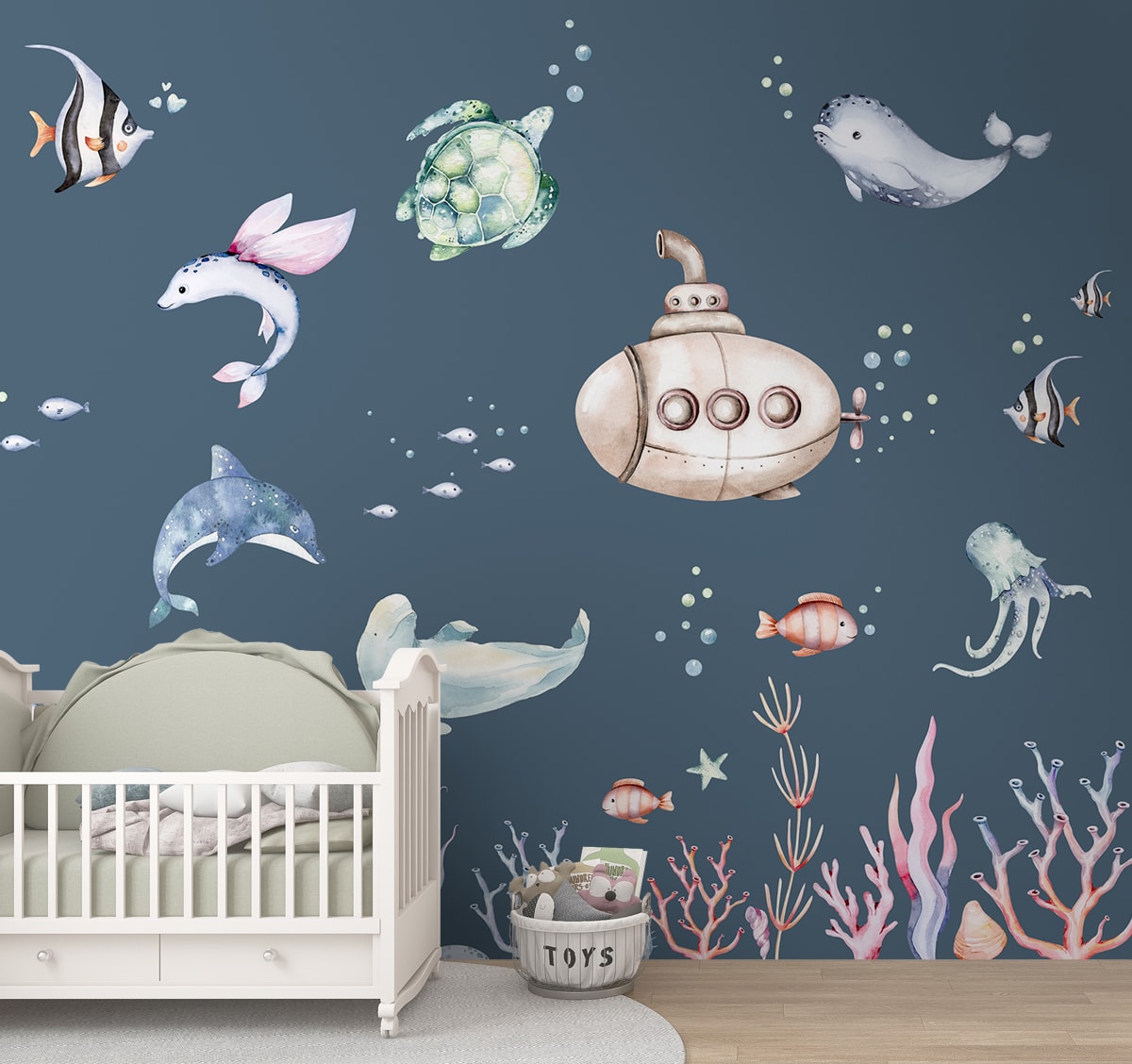 Cute Marine Life for Kids Room Wallpaper, Customised