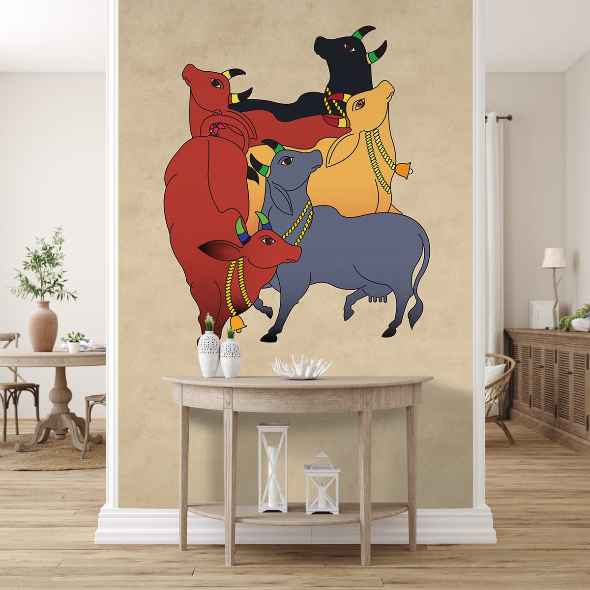 Colourful Cows Pichwai Wallpaper for Rooms, Customised