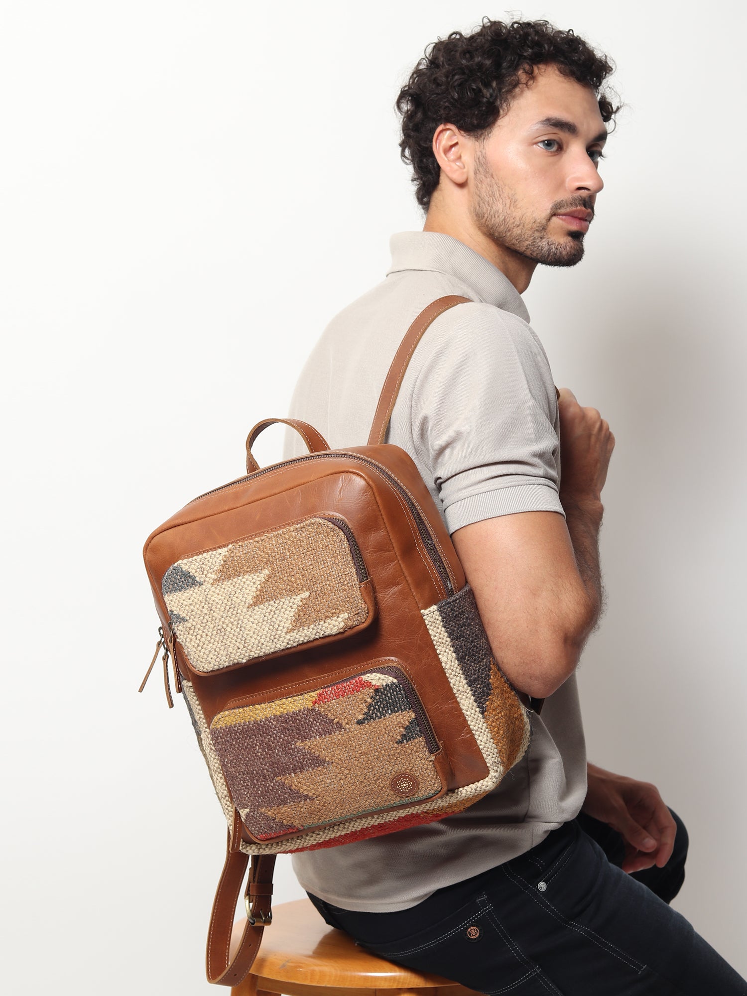 SABRE  - LEATHER AND KILIM BACKPACK