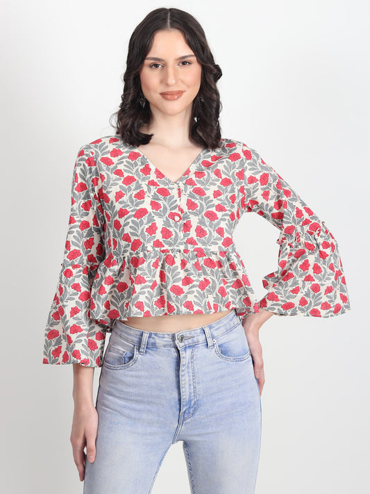 Adele FLORAL Printed RED Top