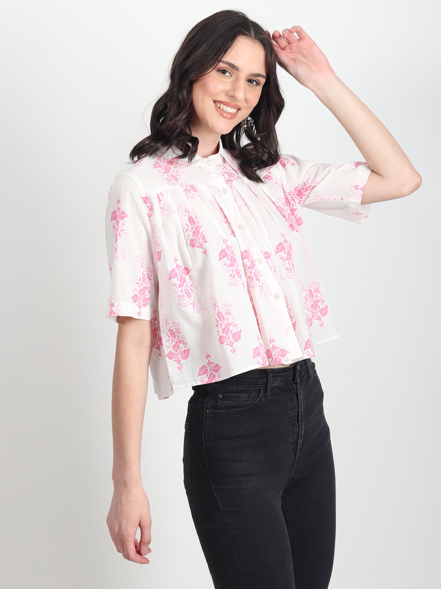 lily pink and white printed Top