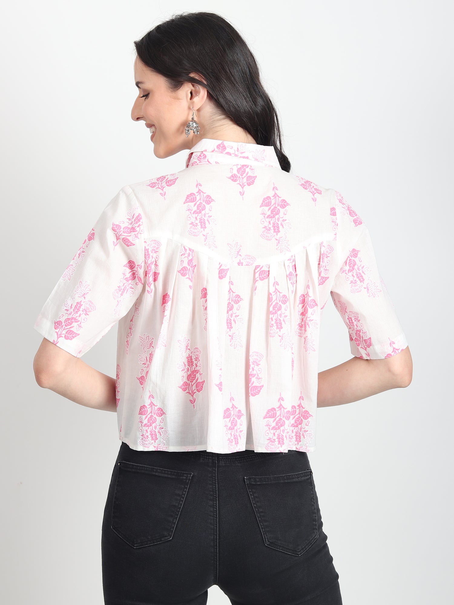 lily pink and white printed Top