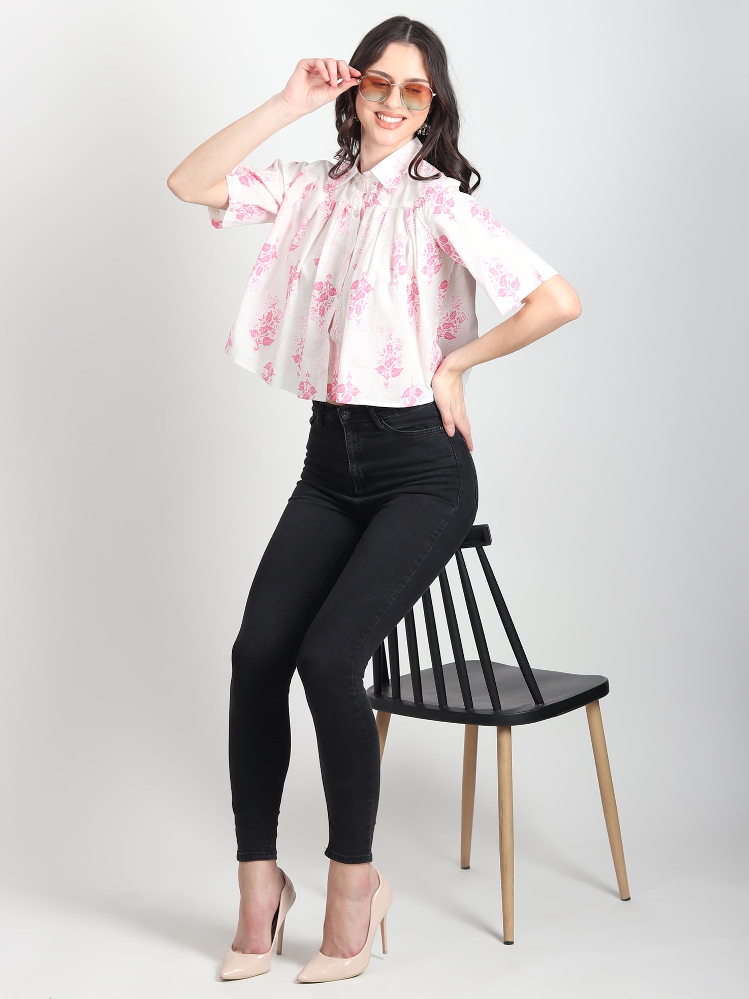 lily pink and white printed Top