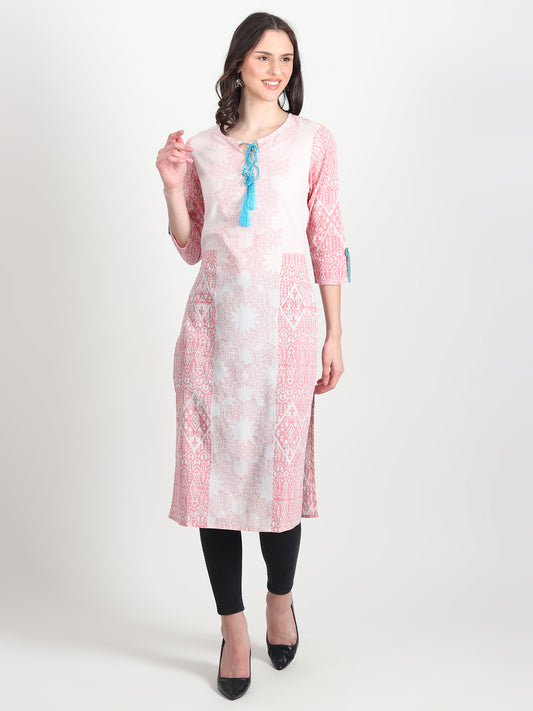 ALECTO Hand Block Printed Straight Kurti Geometric Motifs