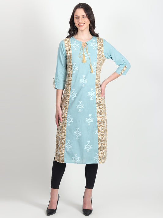 AMOR Hand Block Printed Straight Kurti Tribal Motifs