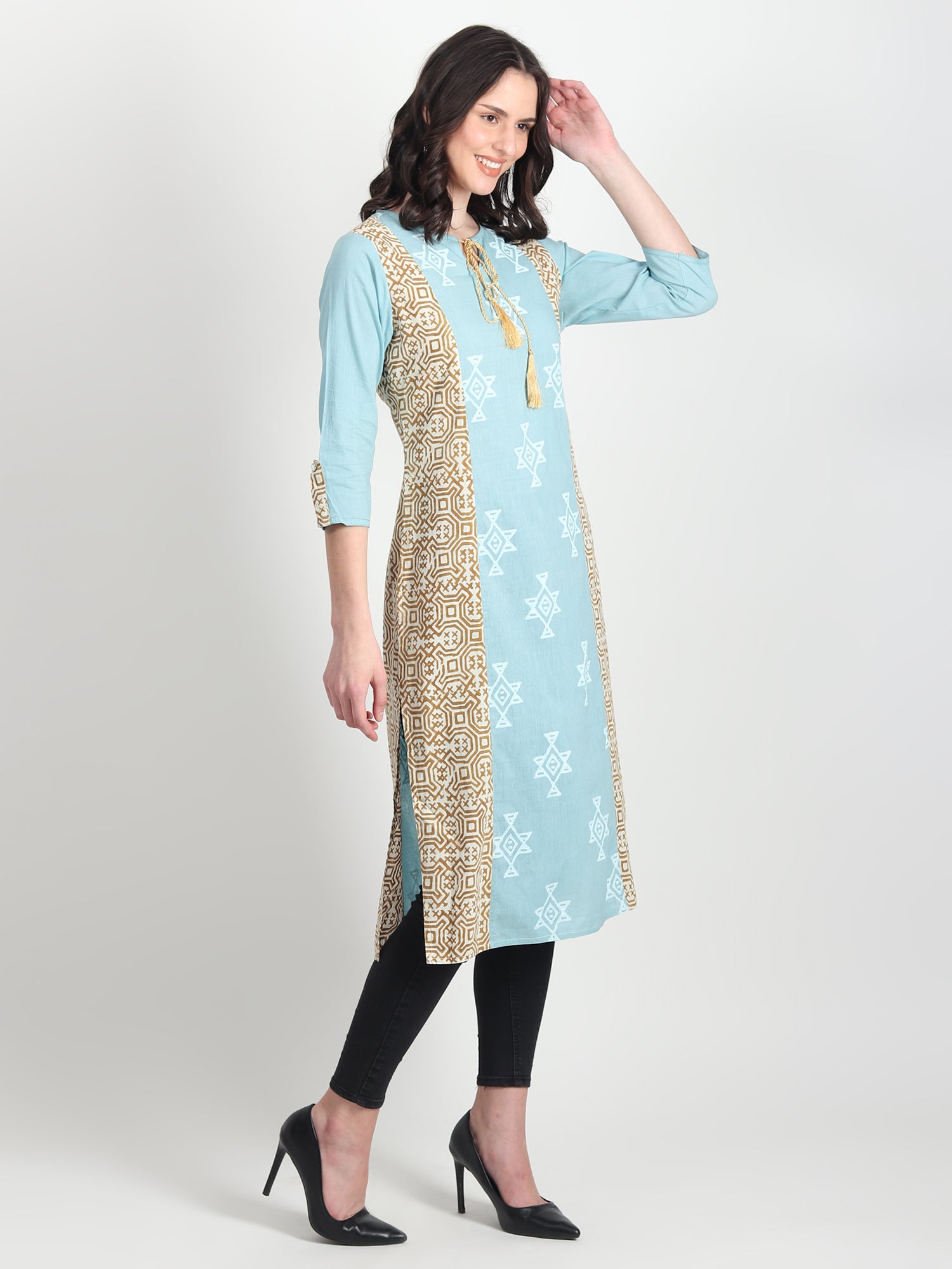 AMOR Hand Block Printed Straight Kurti Tribal Motifs