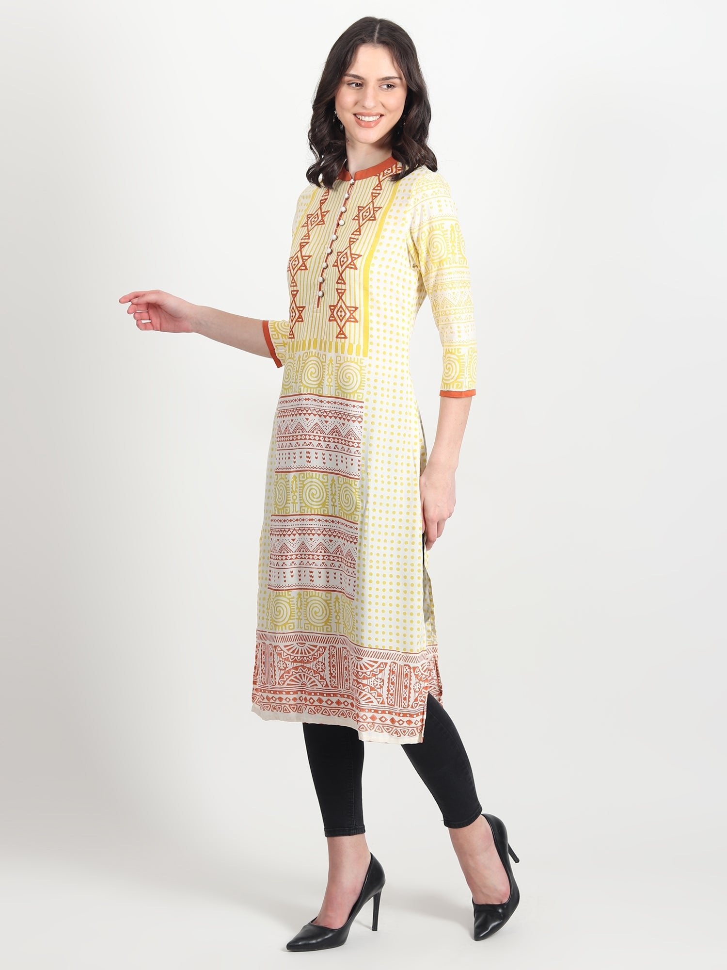 DALIA Hand Block Printed Straight Kurti Geometric ,Tribal Motifs - ART AVENUE