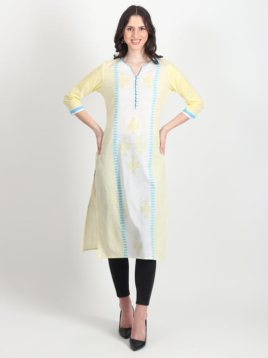 Elissa Hand Block Printed Straight Kurti Tribal Motifs