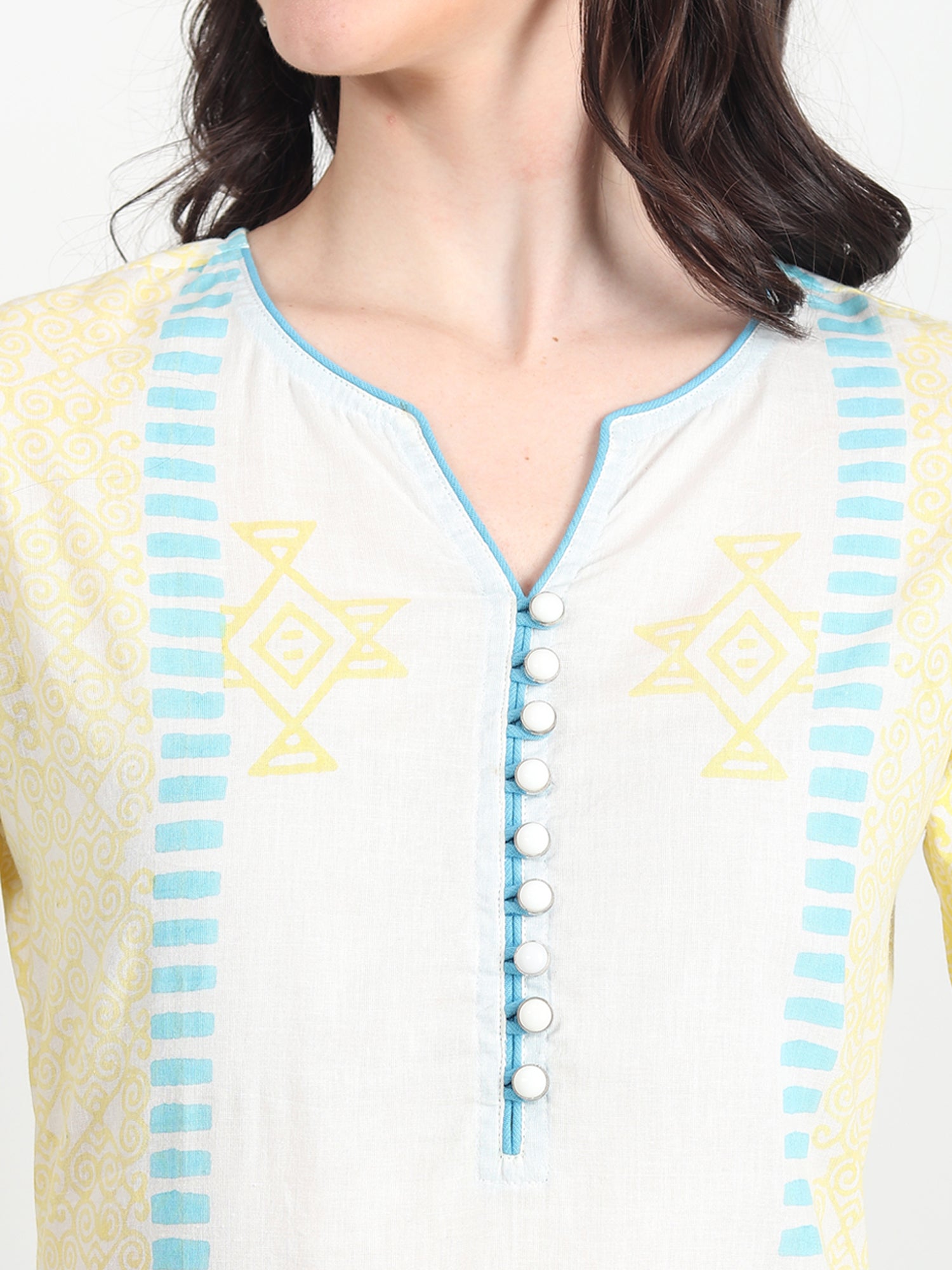 Elissa Hand Block Printed Straight Kurti Tribal Motifs