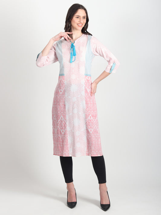 FAUNA Hand Block Printed Straight Kurti Tribal Motifs