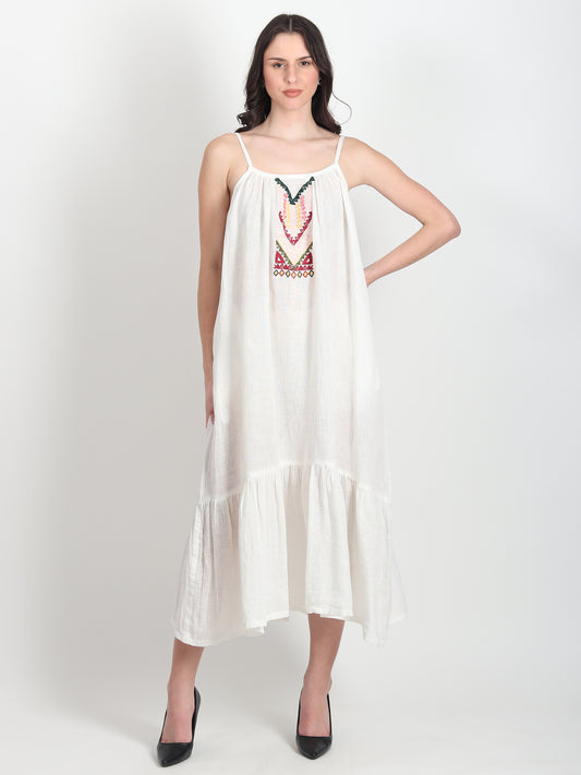 Zoie Embroidered Cotton A - Line Dress - ART AVENUE