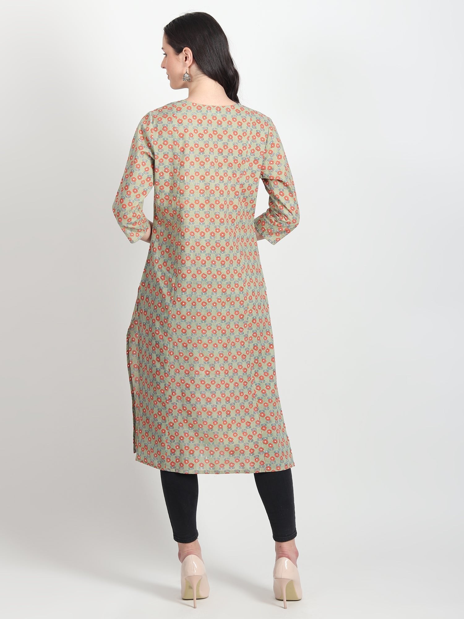 LYSSA Hand Block Printed Straight Kurti Floral Motifs - ART AVENUE