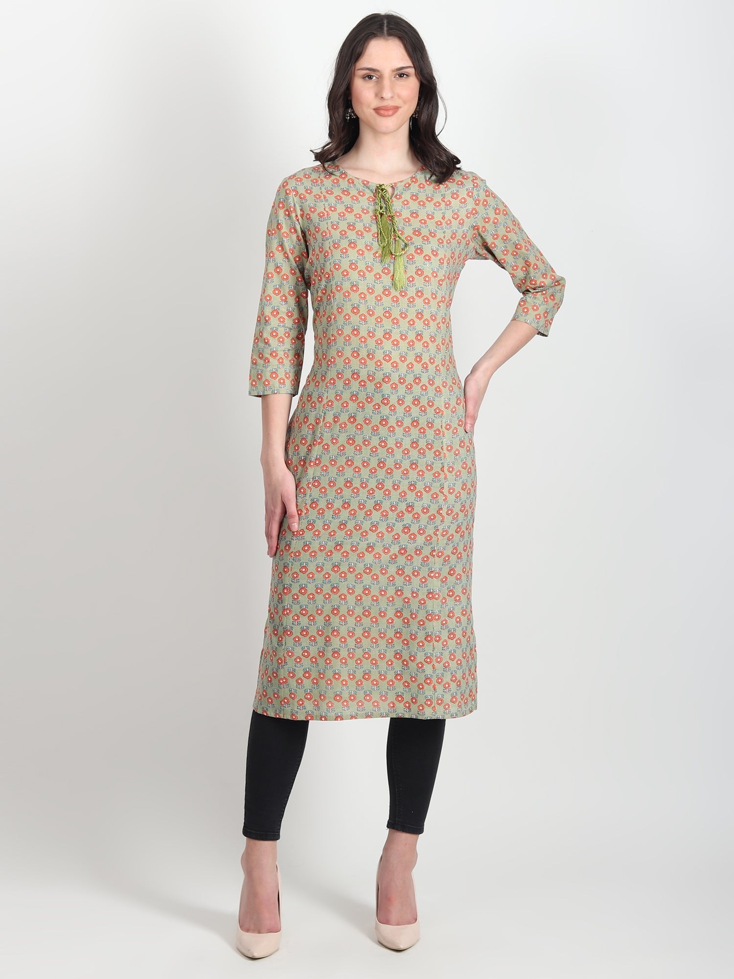 LYSSA Hand Block Printed Straight Kurti Floral Motifs - ART AVENUE