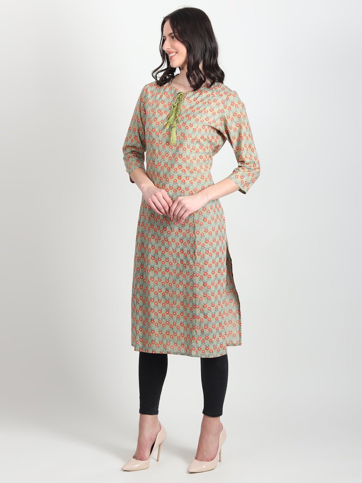 LYSSA Hand Block Printed Straight Kurti Floral Motifs - ART AVENUE