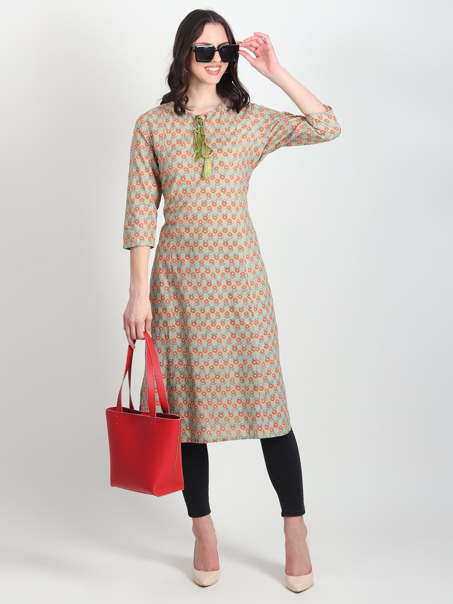 LYSSA Hand Block Printed Straight Kurti Floral Motifs - ART AVENUE