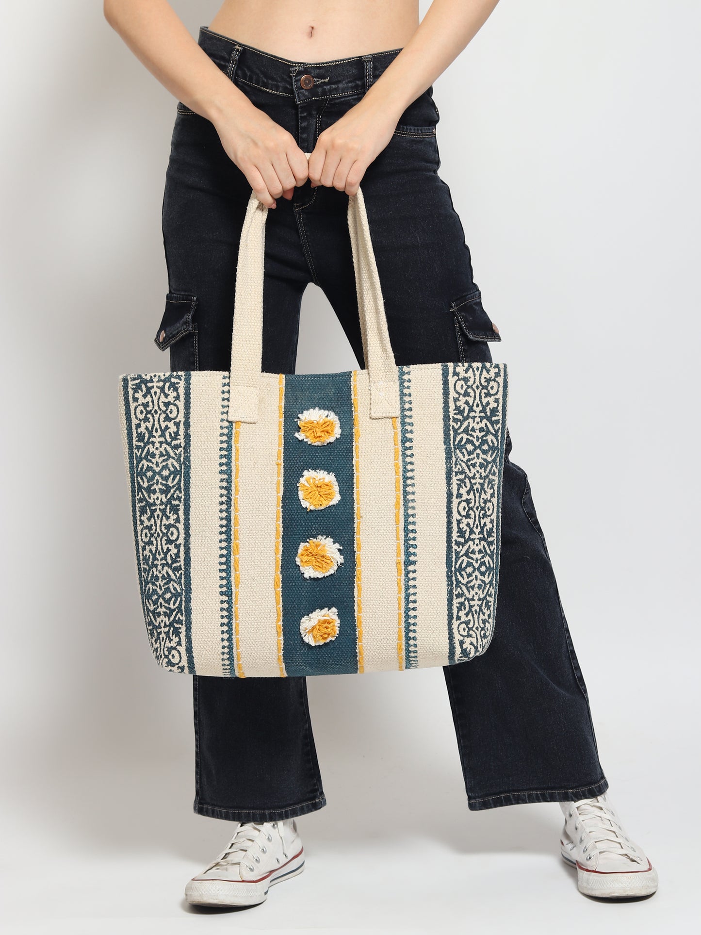 BRISK - HAND BLOCK COTTON PRINTED TOTE BAG