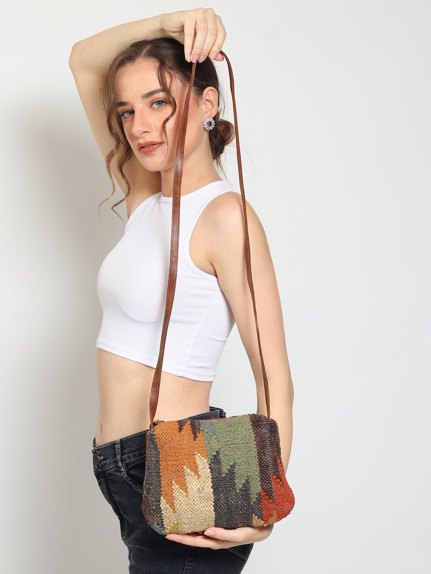 ALPHA - KILIM and LEATHER  SLING BAG