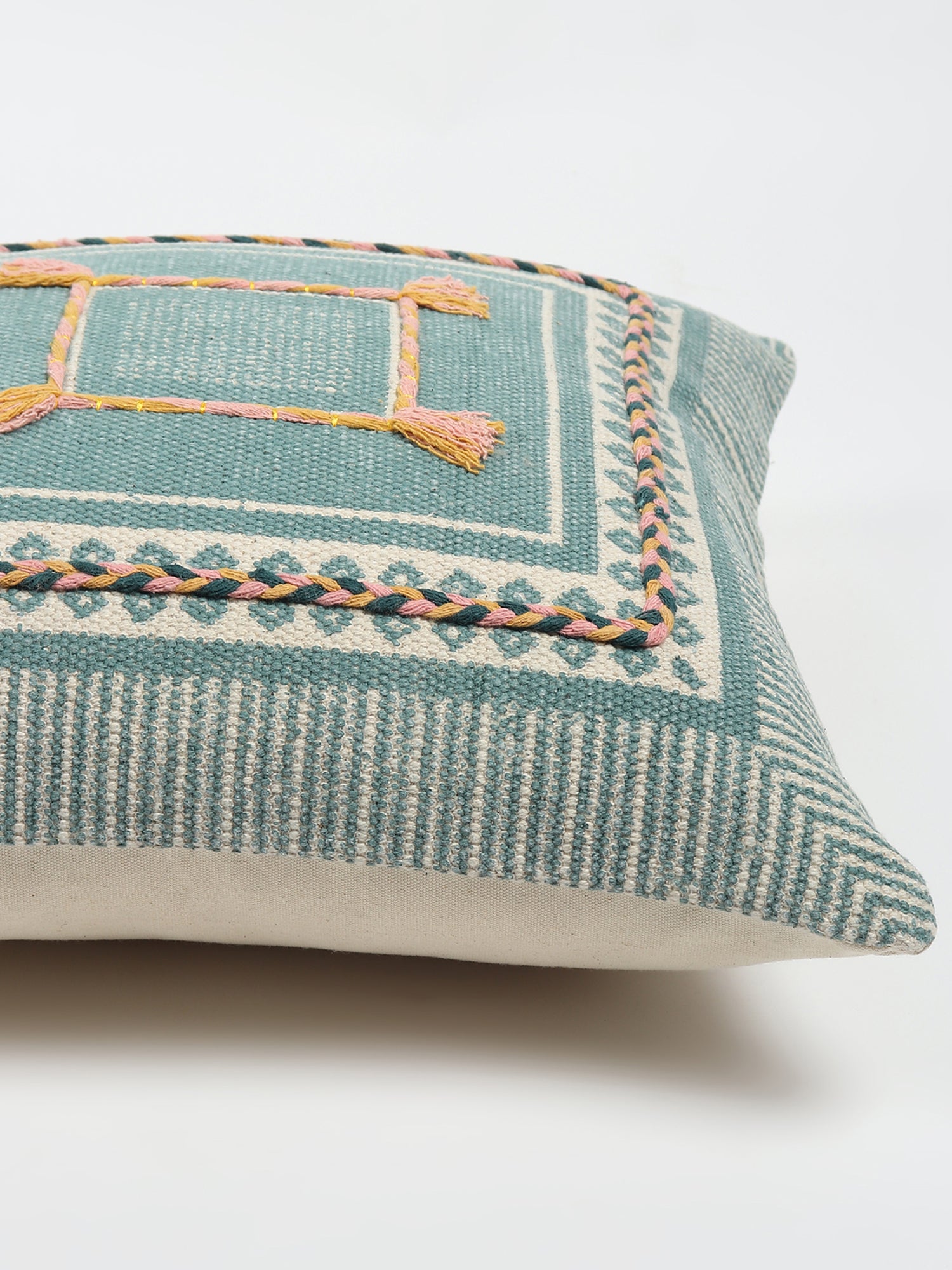 AELLA - BLOCK PRINTED EMBROIDERY SQUARE CUSHION COVER