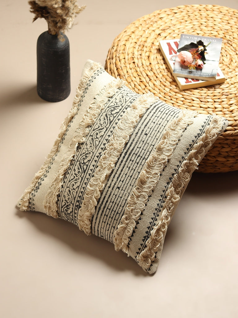 MARTE - BLOCK PRINTED Shaggy SQUARE CUSHION COVER