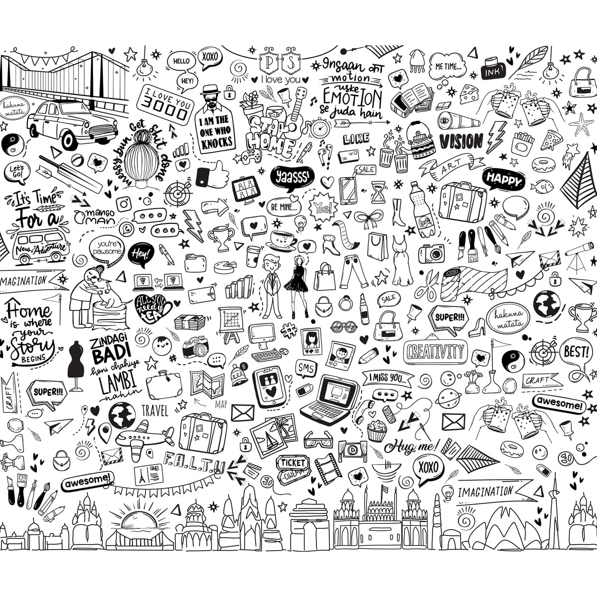 Doodle Art Wallpaper for Walls, Funky Elements