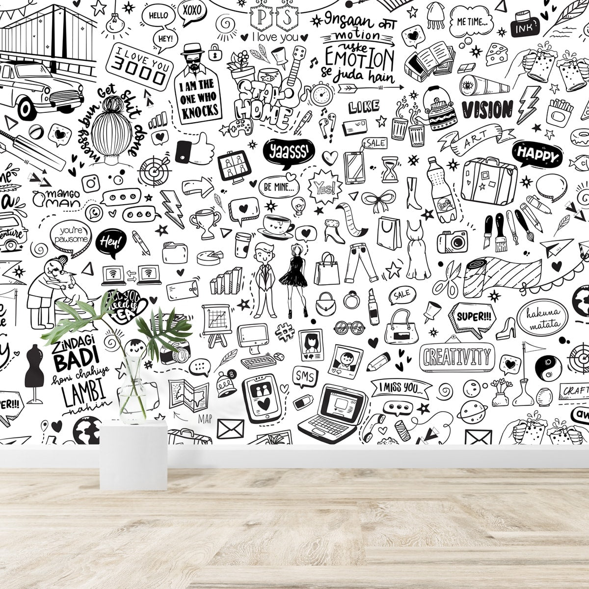 Doodle Art Wallpaper for Walls, Funky Elements