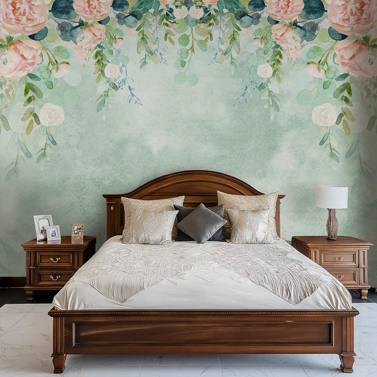 Water Color Look Hanging Floral Wallpaper for Bedrooms