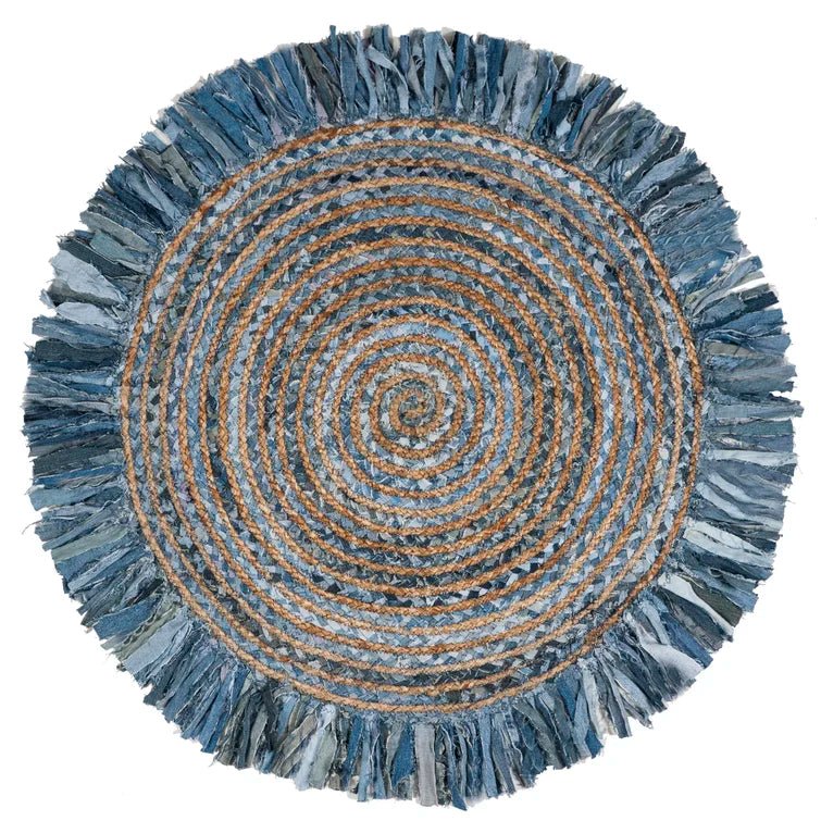 ABHAY - ROUND DENIM JUTE RUG - ART AVENUE