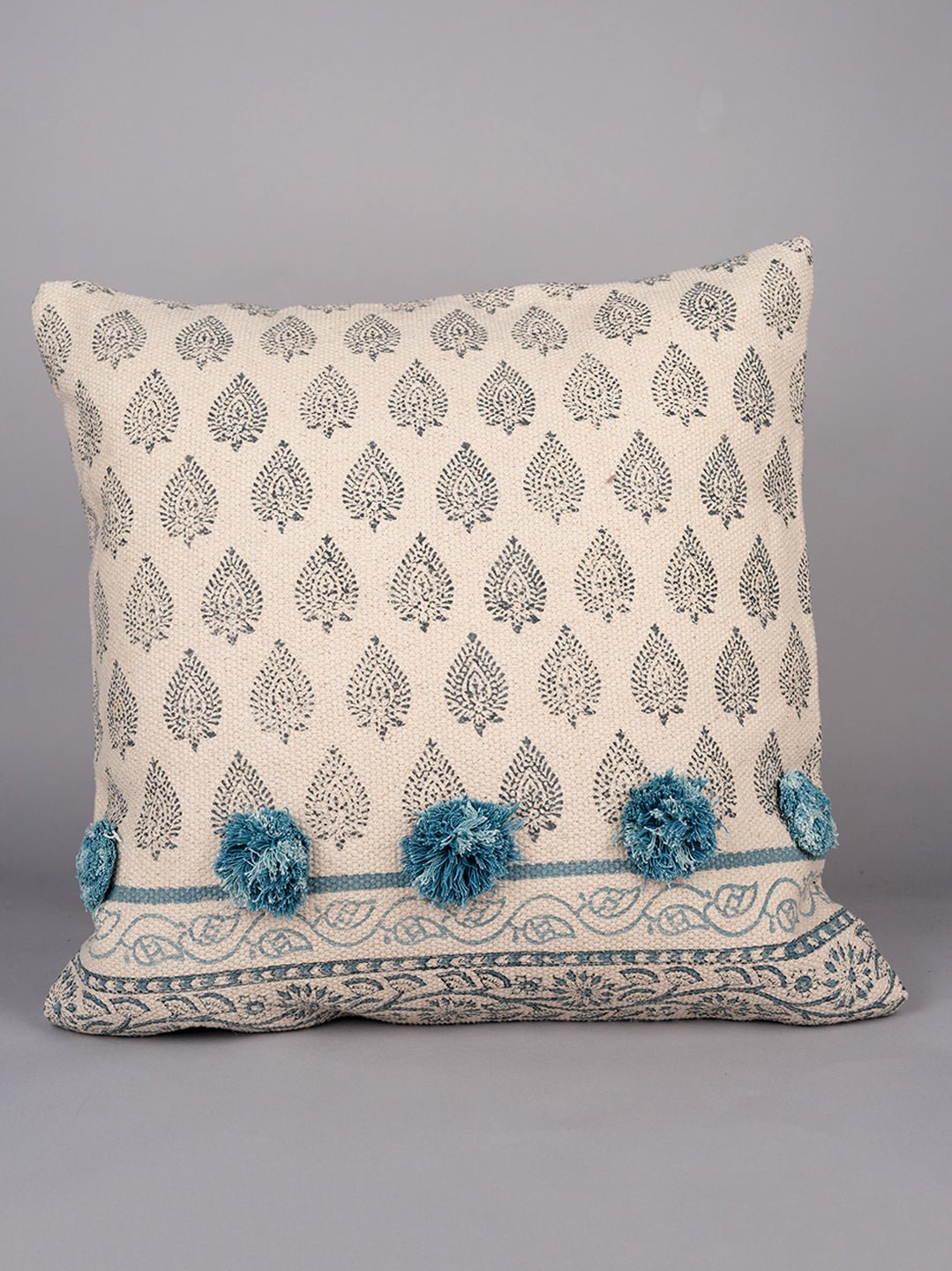 AZURE ELEGANCE - BLOCK PRINTED SQAURE CUSHION COVER - ART AVENUE