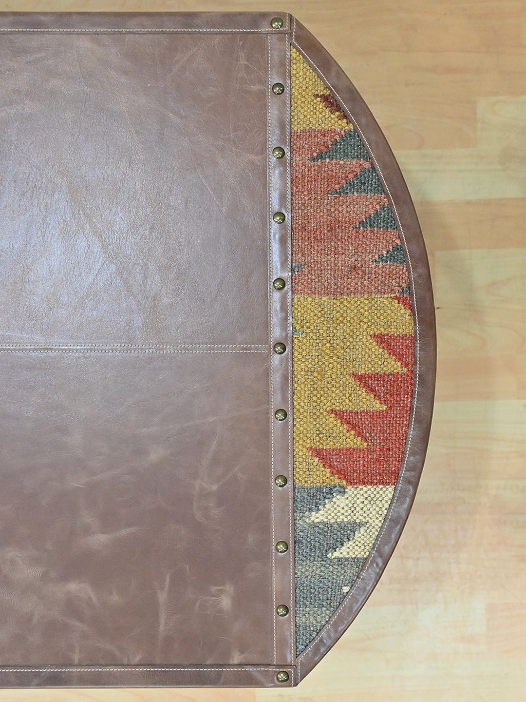 RUSTIC COFFEE TABLE - KILIM AND LEATHER - ART AVENUE