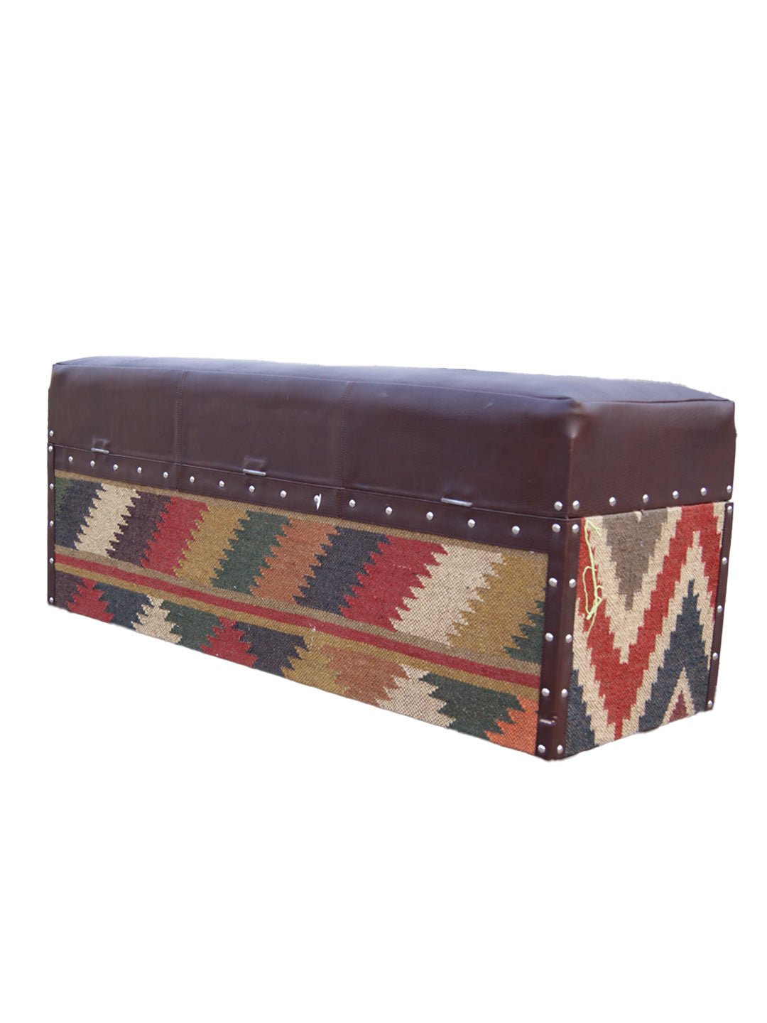 EIFFEL TRUNK OTTOMAN IN KILIM AND LEATHER - ART AVENUE