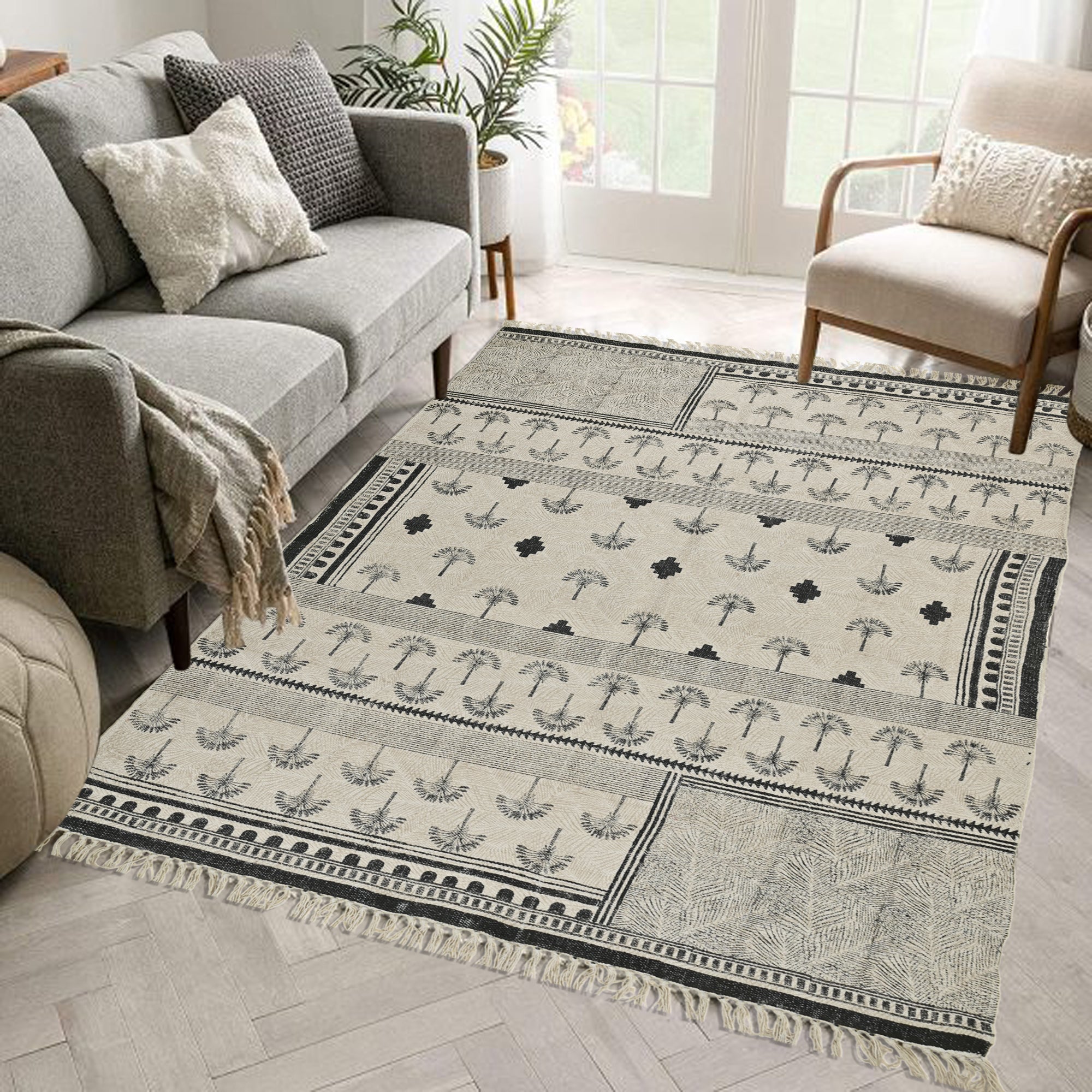 PALMS BLOCK PRINTED COTTON RUG - ART AVENUE