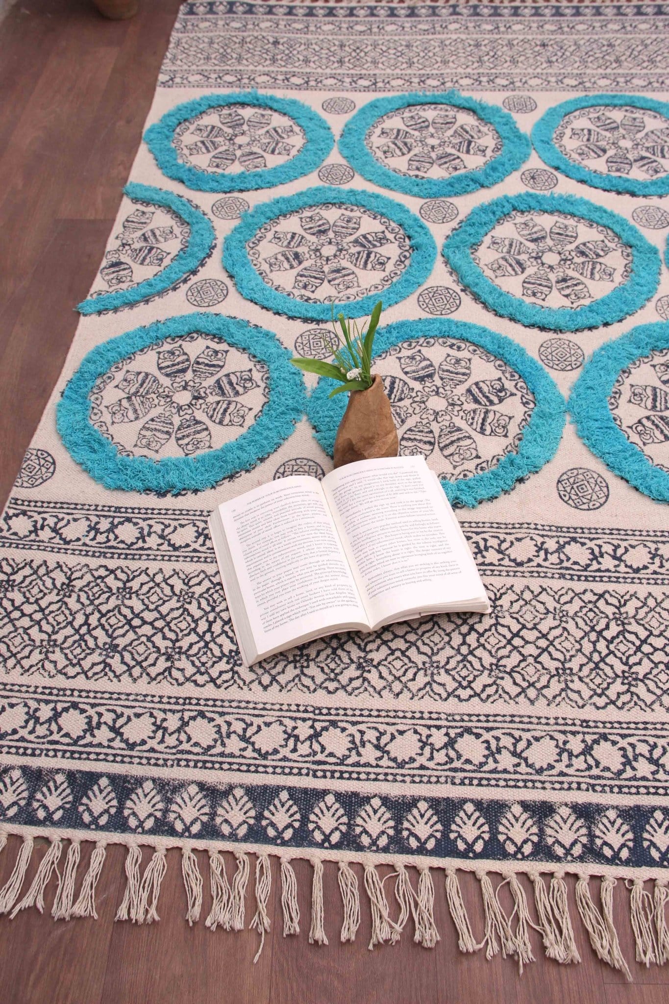 SECRET - BLOCK PRINTED RUG - BLUE - ART AVENUE